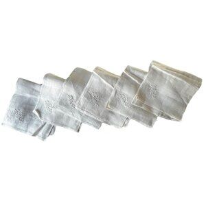 White Rayon Embroidered Napkins Set Of 6 VTG 15x15 Cottage core Pulled Thread